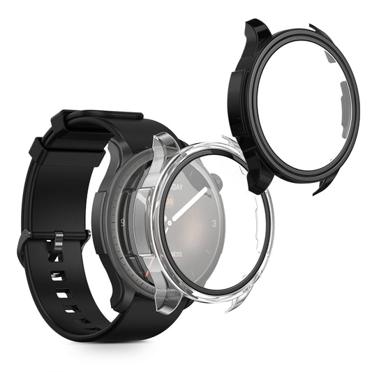 kwmobile 2x Cover kompatibel mit Huami Amazfit Balance A2286 Hülle - Fullbody Fitnesstracker Case Set aus Glas - Transparent Schwarz Transparent  [dsg02]