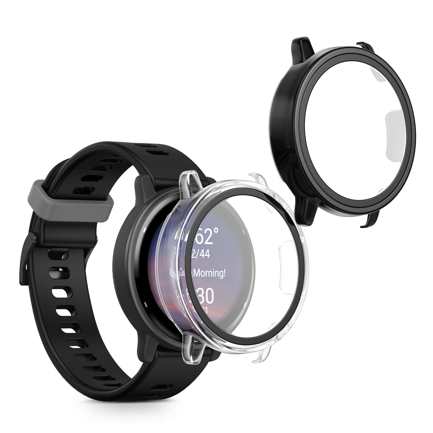 kwmobile 2x Cover kompatibel mit Garmin vivoactive 5 / active 5 Hülle - Fullbody Fitnesstracker Case Set aus Glas - Transparent Schwarz Transparent  [dsg02]