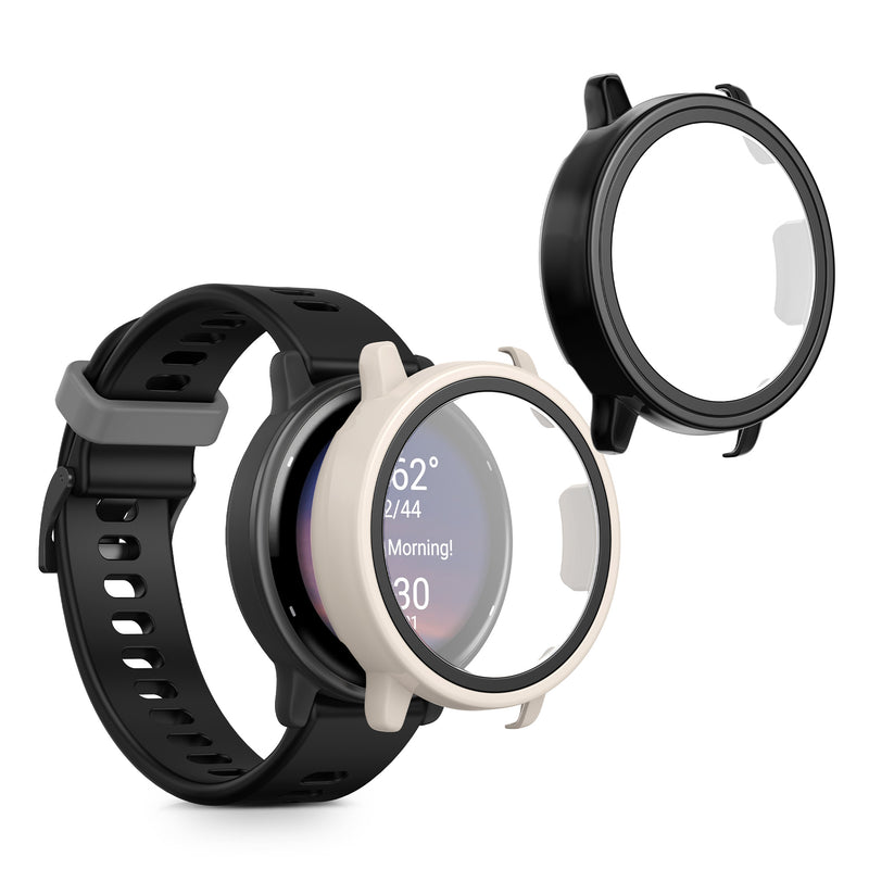 kwmobile 2x Cover kompatibel mit Garmin vivoactive 5 / active 5 Hülle - Fullbody Fitnesstracker Case Set aus Glas - Schwarz Beige Schwarz  [dsg03]
