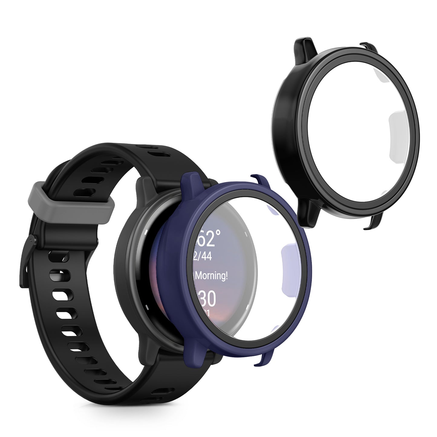 kwmobile 2x Cover kompatibel mit Garmin vivoactive 5 / active 5 Hülle - Fullbody Fitnesstracker Case Set aus Glas - Schwarz Dunkelblau Schwarz  [dsg05]
