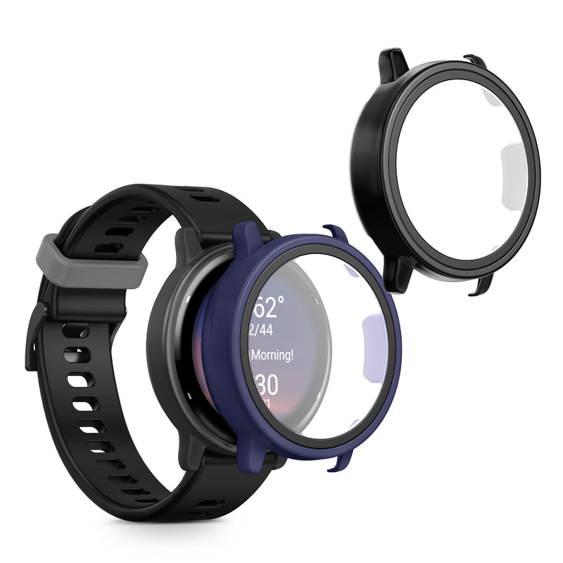 kwmobile 2x Cover kompatibel mit Garmin vivoactive 5 / active 5 Hülle - Fullbody Fitnesstracker Case Set aus Glas - Schwarz Dunkelblau Schwarz  [dsg05]
