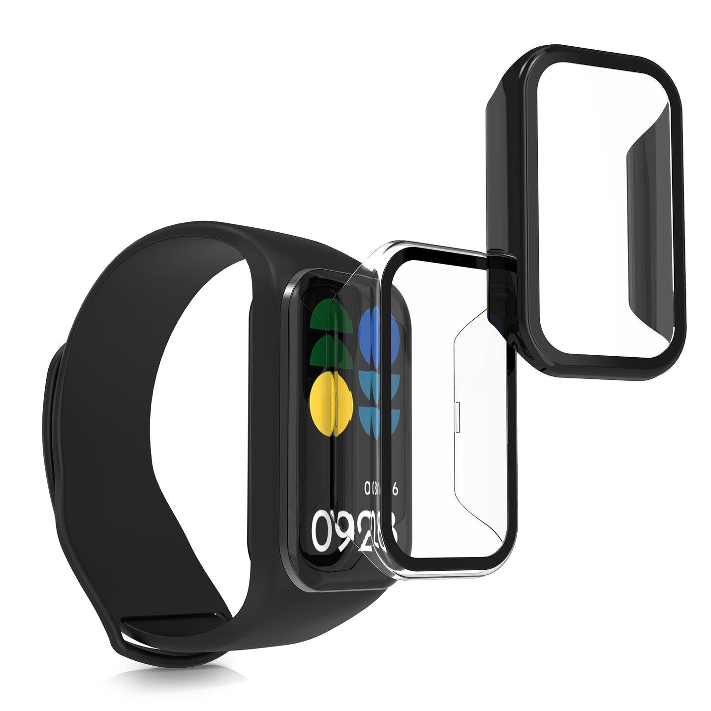 kwmobile 2x Cover kompatibel mit Xiaomi Smart Band 8 Active / Redmi Band 2 Hülle - Fullbody Fitnesstracker Case Set aus Glas - Transparent Schwarz Transparent  [dsg02]
