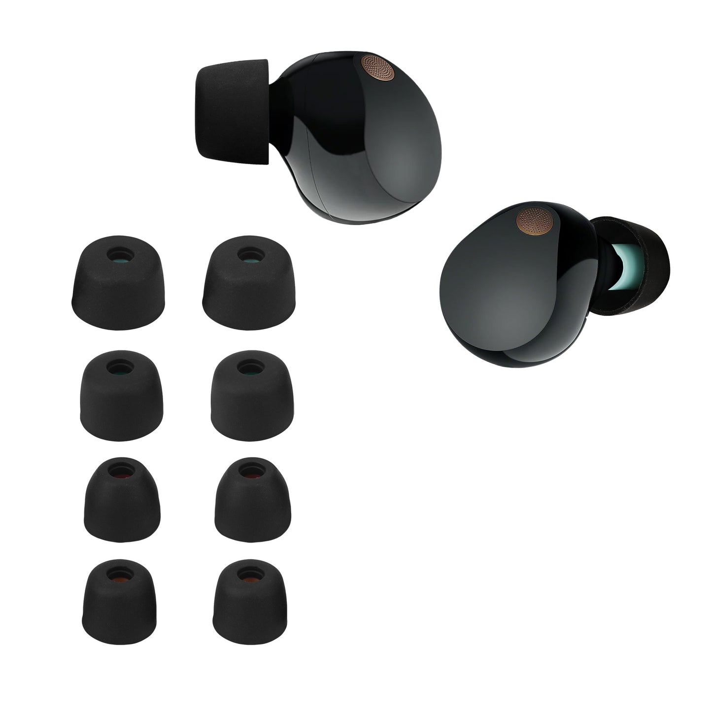 kwmobile 8x Ersatzpolster kompatibel mit Sony WF-1000XM5 / WF-1000XM4 - 4 Größen - Silikon Ersatz Ohrstöpsel In-Ear Kopfhörer - Polster Schwarz  