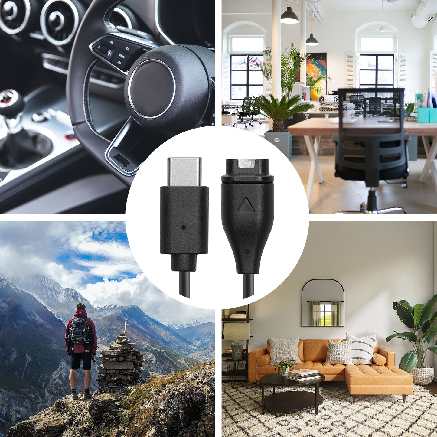 kwmobile USB C Charging Cable compatible with Garmin vivomove 3S / vivoactive 4 4S 5 / Venu 3 / Venu 3S - Cable Charger - Smartwatch Type C Replacement Cable - Fitness Tracker Charging Cable