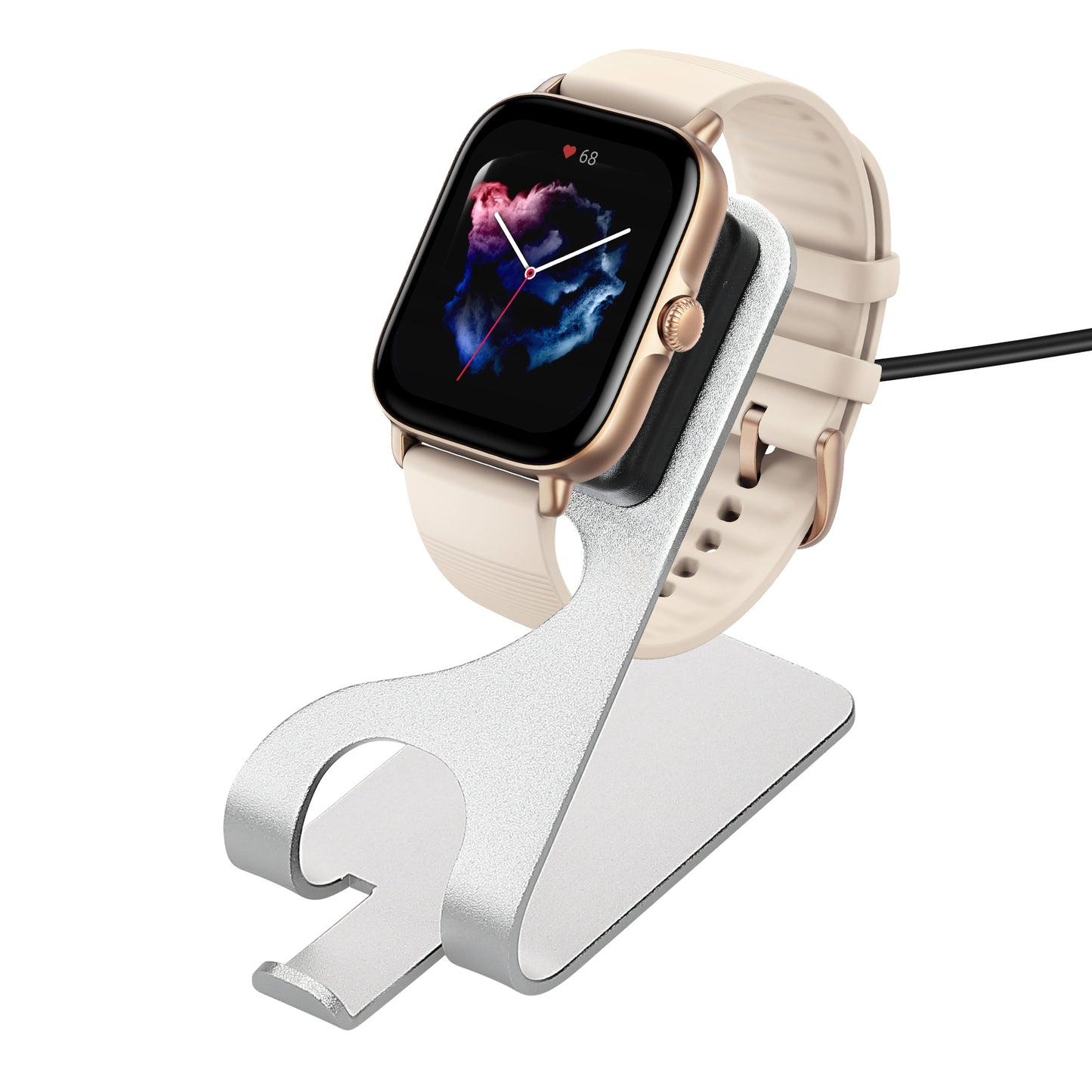kwmobile USB Ladegerät kompatibel mit Huami T-Rex 2 / T-Rex Ultra / GTR 4 / GTS 4 / GTR 3 / GTS 3 - USB Kabel Charger Stand - Smart Watch Ladestation - Ladekabel mit Standfunktion in Schwarz Silber Schwarz  [dsg01]
