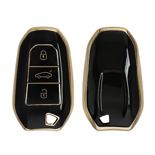 kwmobile Autoschlüssel Hülle kompatibel mit Opel 3-Tasten Smartkey Autoschlüssel Keyless Go - Schlüsselhülle Silikon Cover - Schwarz Gold Schwarz  [dsg01]