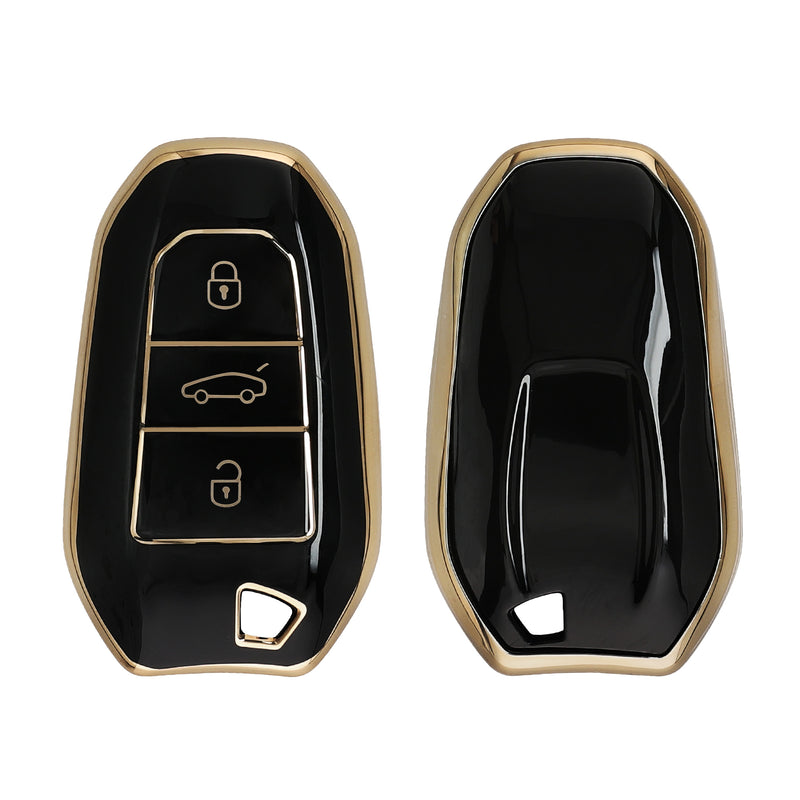 kwmobile Autoschlüssel Hülle kompatibel mit Opel 3-Tasten Smartkey Autoschlüssel Keyless Go - Schlüsselhülle Silikon Cover - Schwarz Gold Schwarz  [dsg01]