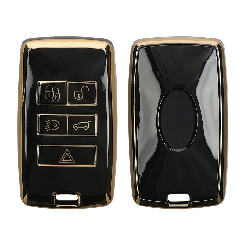 kwmobile Autoschlüssel Hülle kompatibel mit Jagar Range Rover E-Pace I-Pace 5-Buttons Autoschlüssel - Schlüsselhülle Silikon Cover - Schwarz Gold Schwarz  [dsg01]