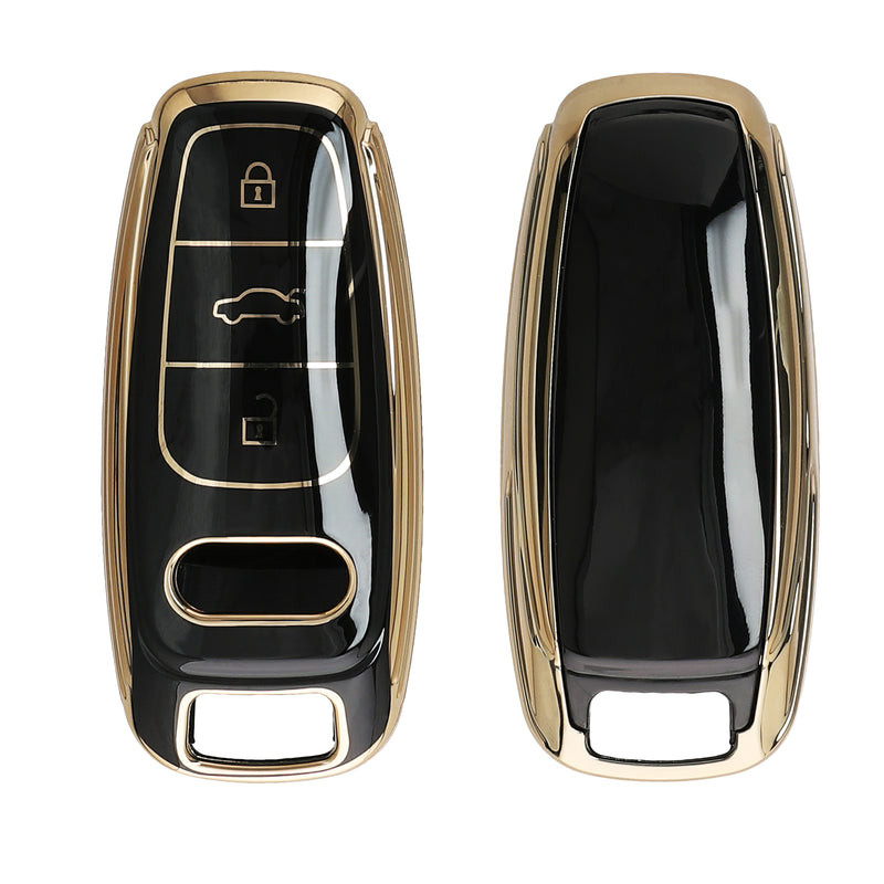 kwmobile Autoschlüssel Hülle kompatibel mit Audi A6 A7 A8 Q7 Q8 E-Tron 3-Tasten Autoschlüssel Keyless - Schlüsselhülle Silikon Cover - Schwarz Gold Schwarz  [dsg01]