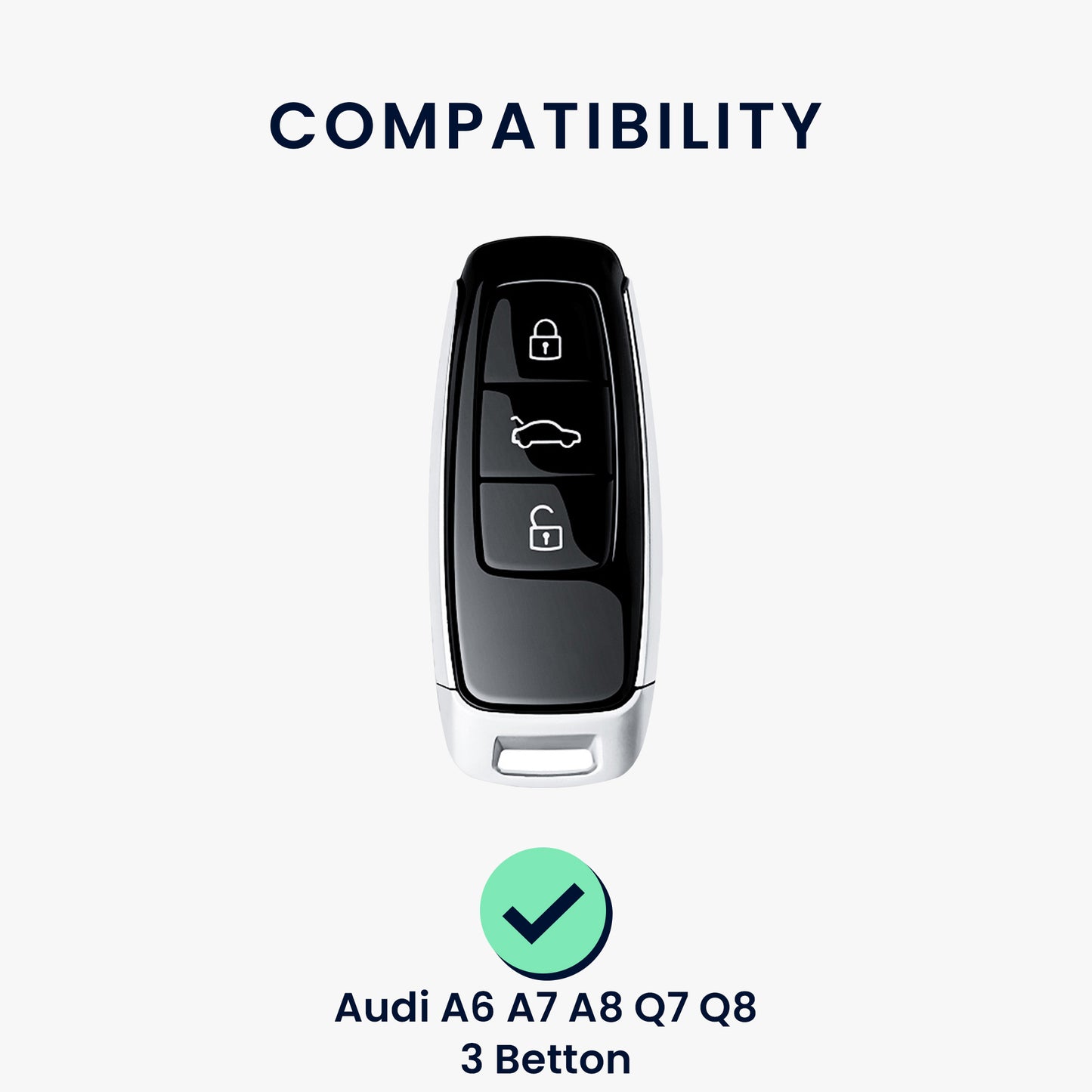 kwmobile Car Key Cover Compatible with Audi A6 A7 A8 Q7 Q8 E-Tron 3-Button Car Key Keyless