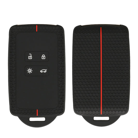 kwmobile Silikon Autoschlüssel Schutzhülle kompatibel mit Renault 4-Tasten Smartkey Autoschlüssel (nur Keyless Go) Hülle - Wabendesign Schlüsselhülle - Schwarz Rot Schwarz  [dsg01]