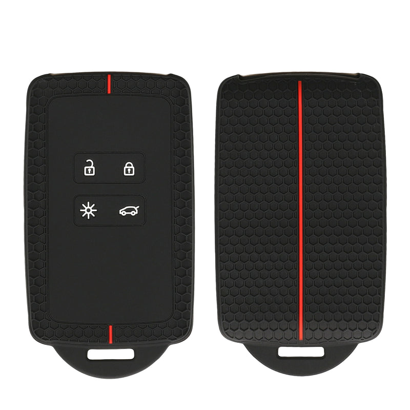 kwmobile Silikon Autoschlüssel Schutzhülle kompatibel mit Renault 4-Tasten Smartkey Autoschlüssel (nur Keyless Go) Hülle - Wabendesign Schlüsselhülle - Schwarz Rot Schwarz  [dsg01]