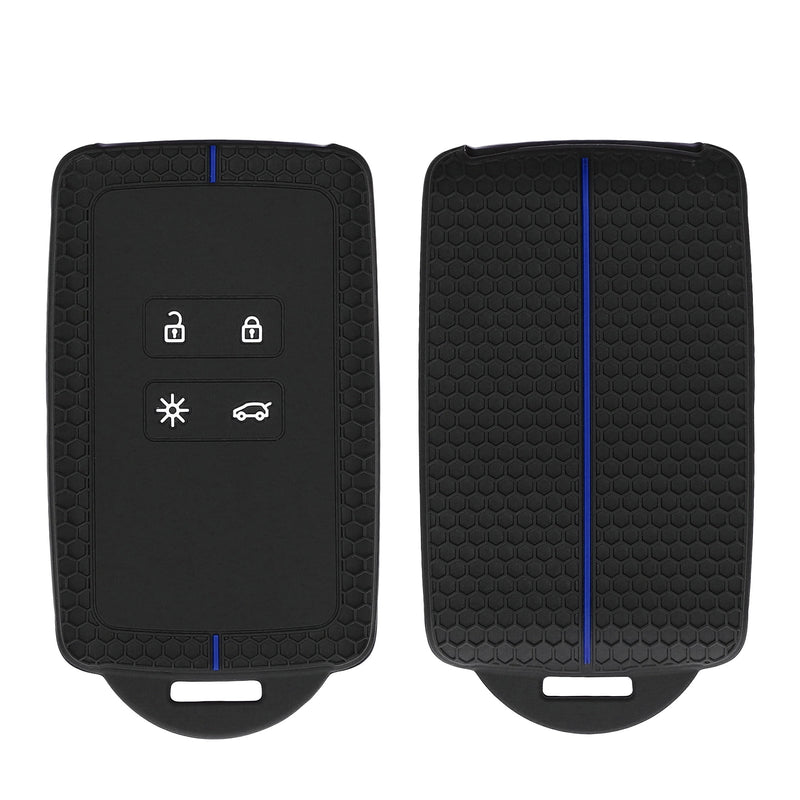 kwmobile Silikon Autoschlüssel Schutzhülle kompatibel mit Renault 4-Tasten Smartkey Autoschlüssel (nur Keyless Go) Hülle - Wabendesign Schlüsselhülle - Schwarz Blau Schwarz  [dsg02]