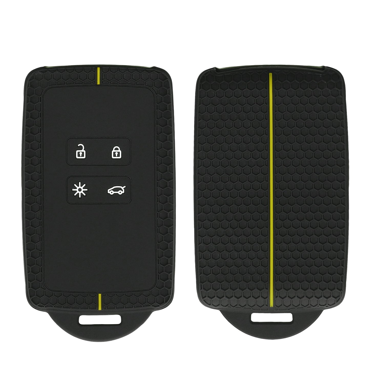 kwmobile Silikon Autoschlüssel Schutzhülle kompatibel mit Renault 4-Tasten Smartkey Autoschlüssel (nur Keyless Go) Hülle - Wabendesign Schlüsselhülle - Schwarz Gelb Schwarz  [dsg03]