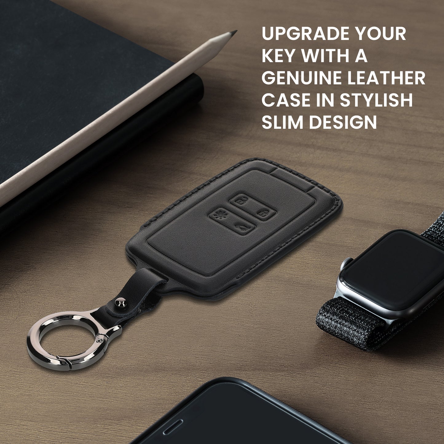 kwmobile Premium Car Key Cover compatible with Renault 4-Button Smart Key (Keyless Go Only) - Key Fob Case