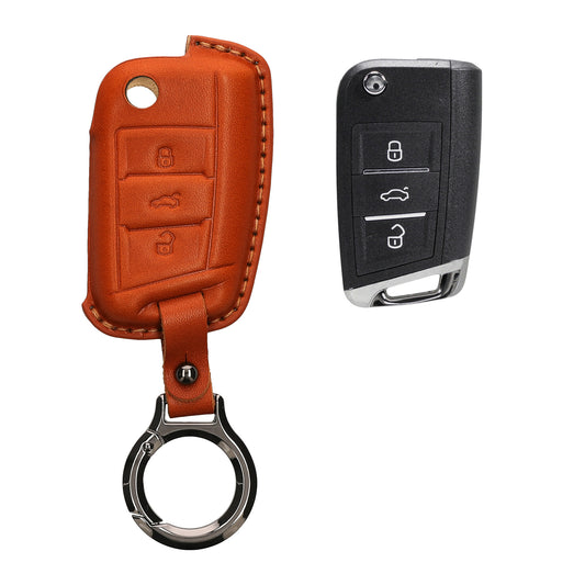 kwmobile Premium Leder Autoschlüssel Schutzhülle kompatibel mit VW Golf 7 MK7 3-Tasten Autoschlüssel Hülle - Schlüssel Tasche - Braun Braun  [dsg01]