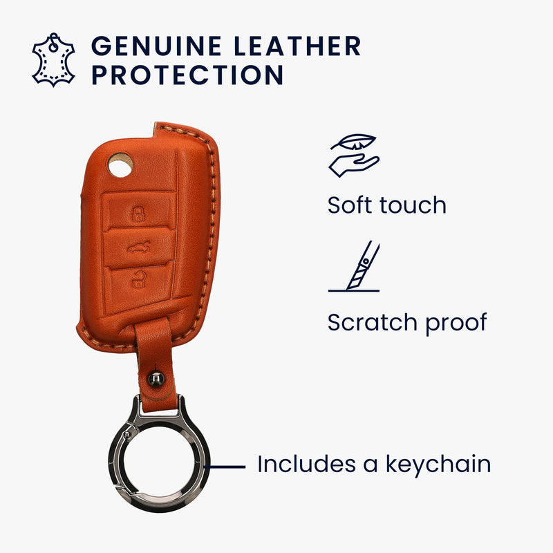 kwmobile Premium Car Key Protective Cover compatible with VW Golf 7 MK7 3-Button Car Key Case - Key Pouch