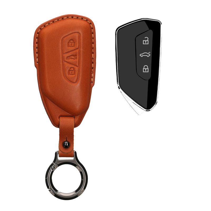 kwmobile Premium Leder Autoschlüssel Schutzhülle kompatibel mit VW Golf 8 3-Tasten Autoschlüssel Hülle - Schlüssel Tasche - Braun Braun  [dsg01]
