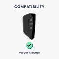 kwmobile Premium Car Key Shell Compatible with VW Golf 8 3-Button Car Key Case - Key Cover