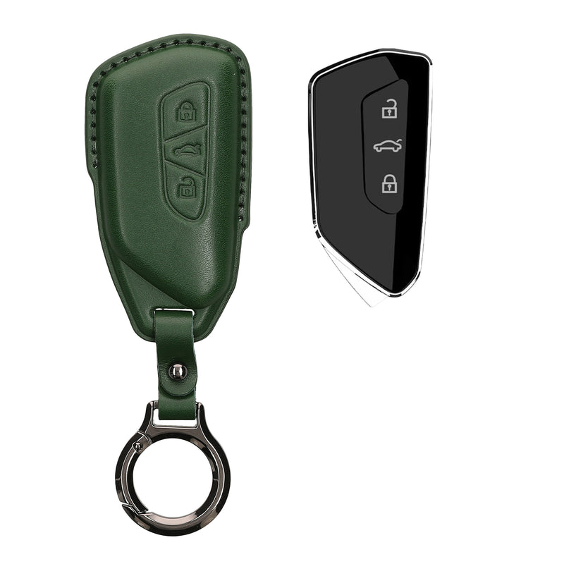 kwmobile Premium Leder Autoschlüssel Schutzhülle kompatibel mit VW Golf 8 3-Tasten Autoschlüssel Hülle - Schlüssel Tasche - Dunkelgrün Dunkelgrün  [dsg03]