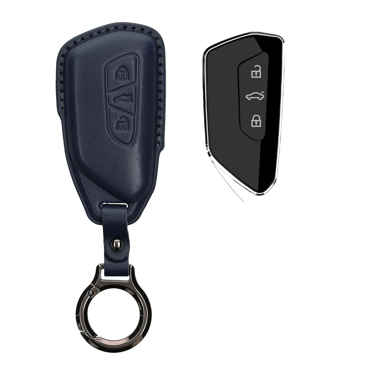 kwmobile Premium Leder Autoschlüssel Schutzhülle kompatibel mit VW Golf 8 3-Tasten Autoschlüssel Hülle - Schlüssel Tasche - Dunkelblau Dunkelblau  [dsg04]