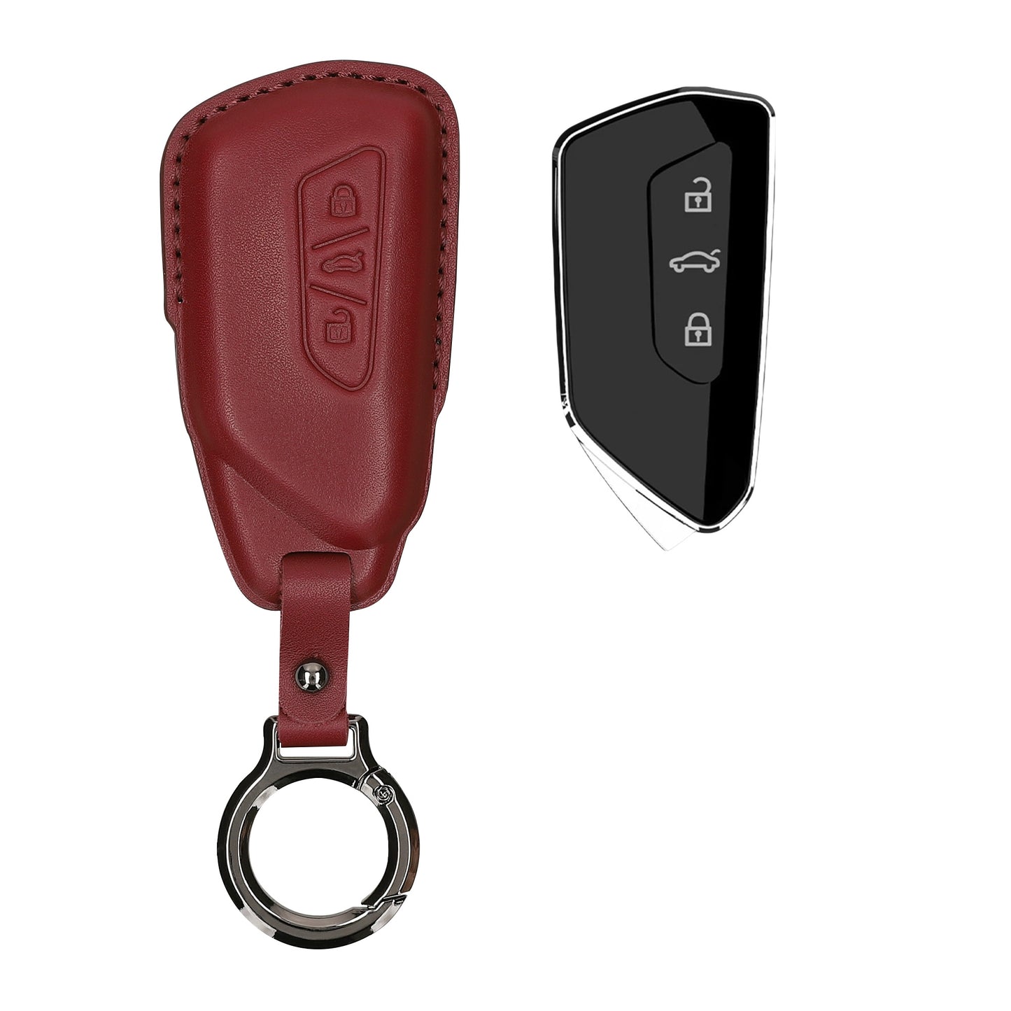 kwmobile Premium Leder Autoschlüssel Schutzhülle kompatibel mit VW Golf 8 3-Tasten Autoschlüssel Hülle - Schlüssel Tasche - Bordeaux Bordeaux  [dsg09]