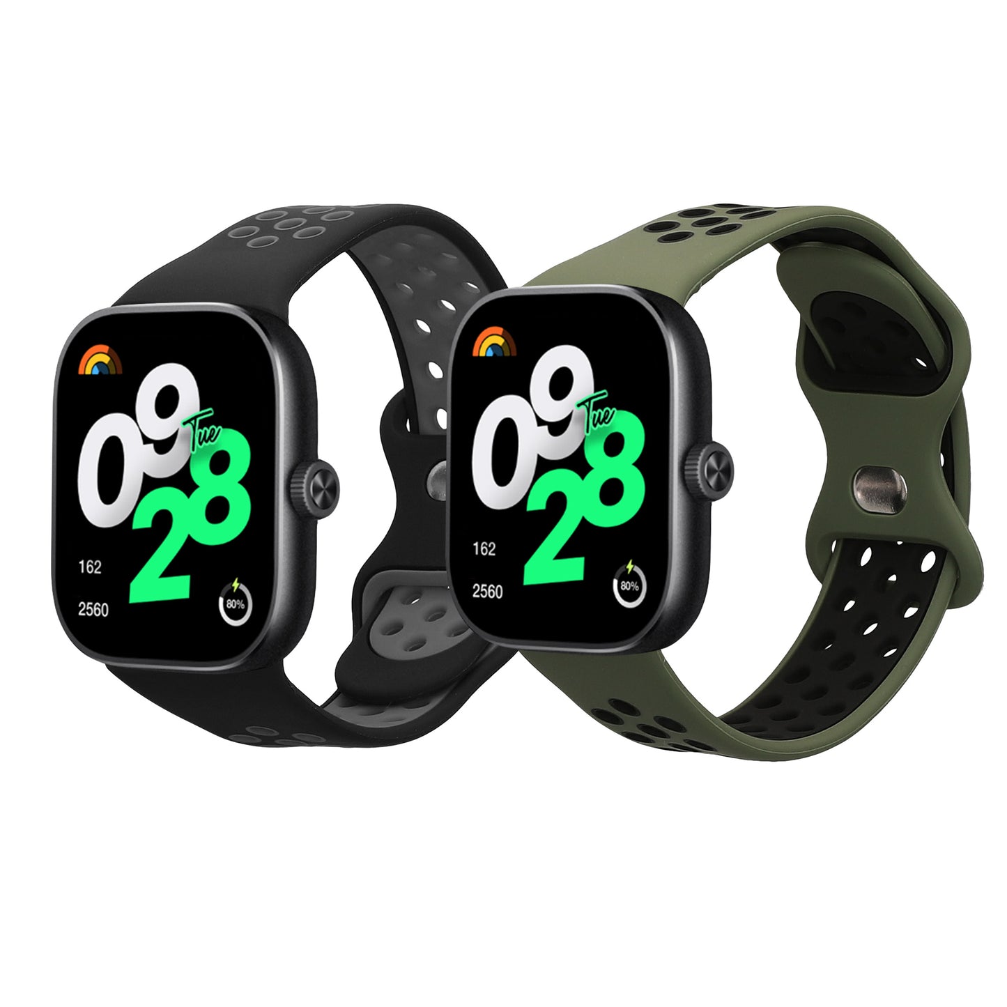 kwmobile 2x Uhrenarmband für Xiaomi Redmi Watch 4 Armband - Fitnesstracker Band Set aus TPU Silikon - Ersatzarmband Smartwatch - Schwarz Grau Dunkelgrün Schwarz Schwarz  [dsg02]
