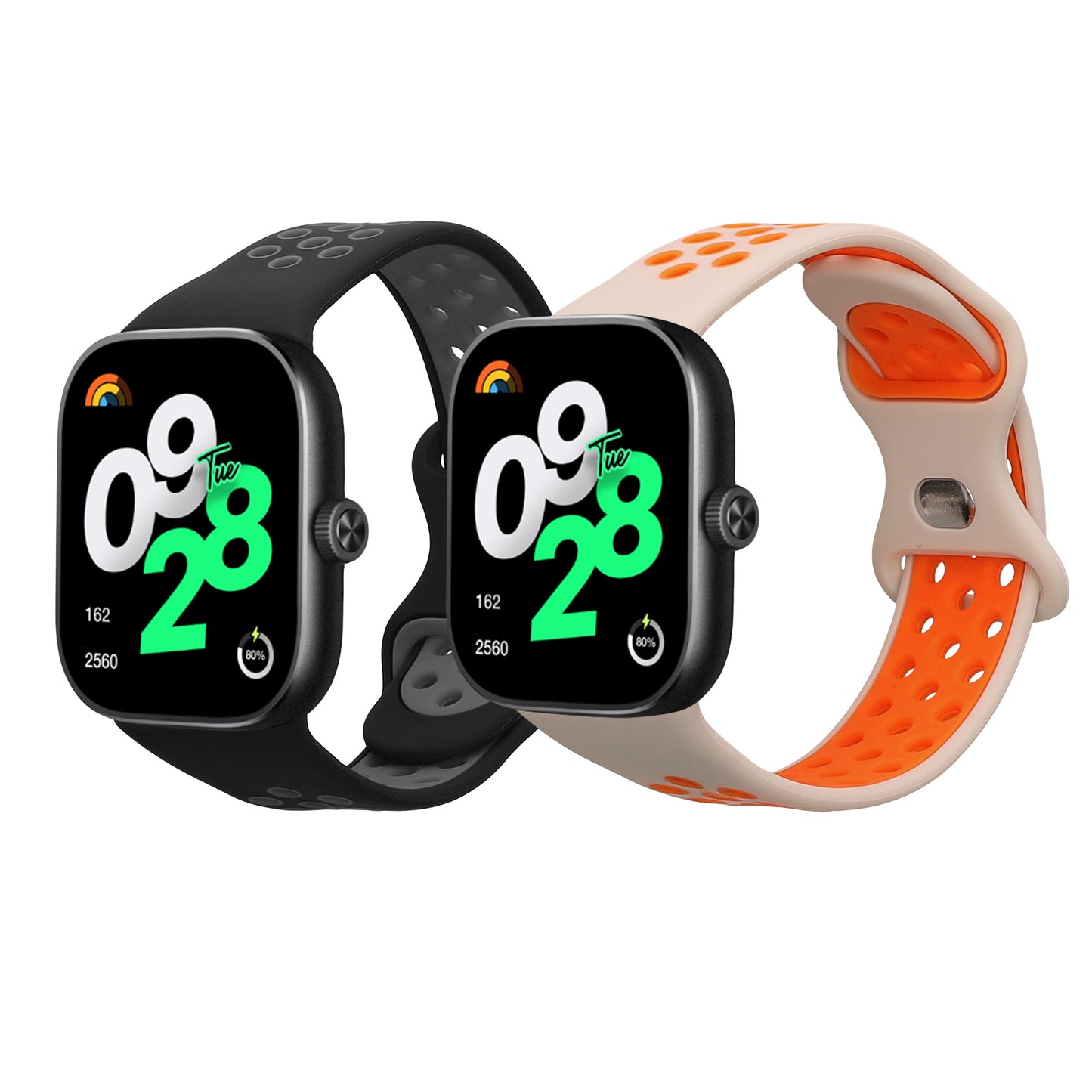 kwmobile 2x Uhrenarmband für Xiaomi Redmi Watch 4 Armband - Fitnesstracker Band Set aus TPU Silikon - Ersatzarmband Smartwatch - Schwarz Dunkelgrau Weiß Orange Schwarz  [dsg03]