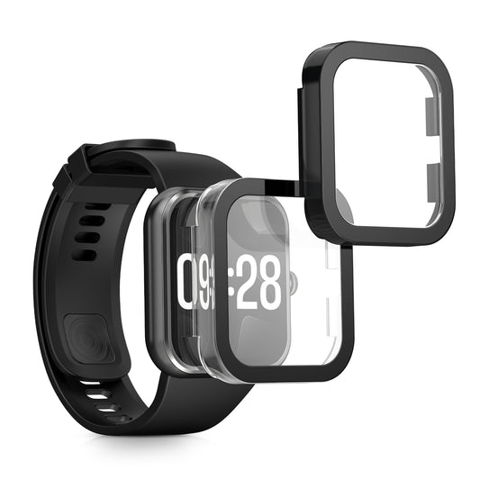 kwmobile 2x Cover kompatibel mit Xiaomi Redmi Watch 4 Hülle - Fullbody Fitnesstracker Case Set aus Glas - Transparent Schwarz Transparent  [dsg02]