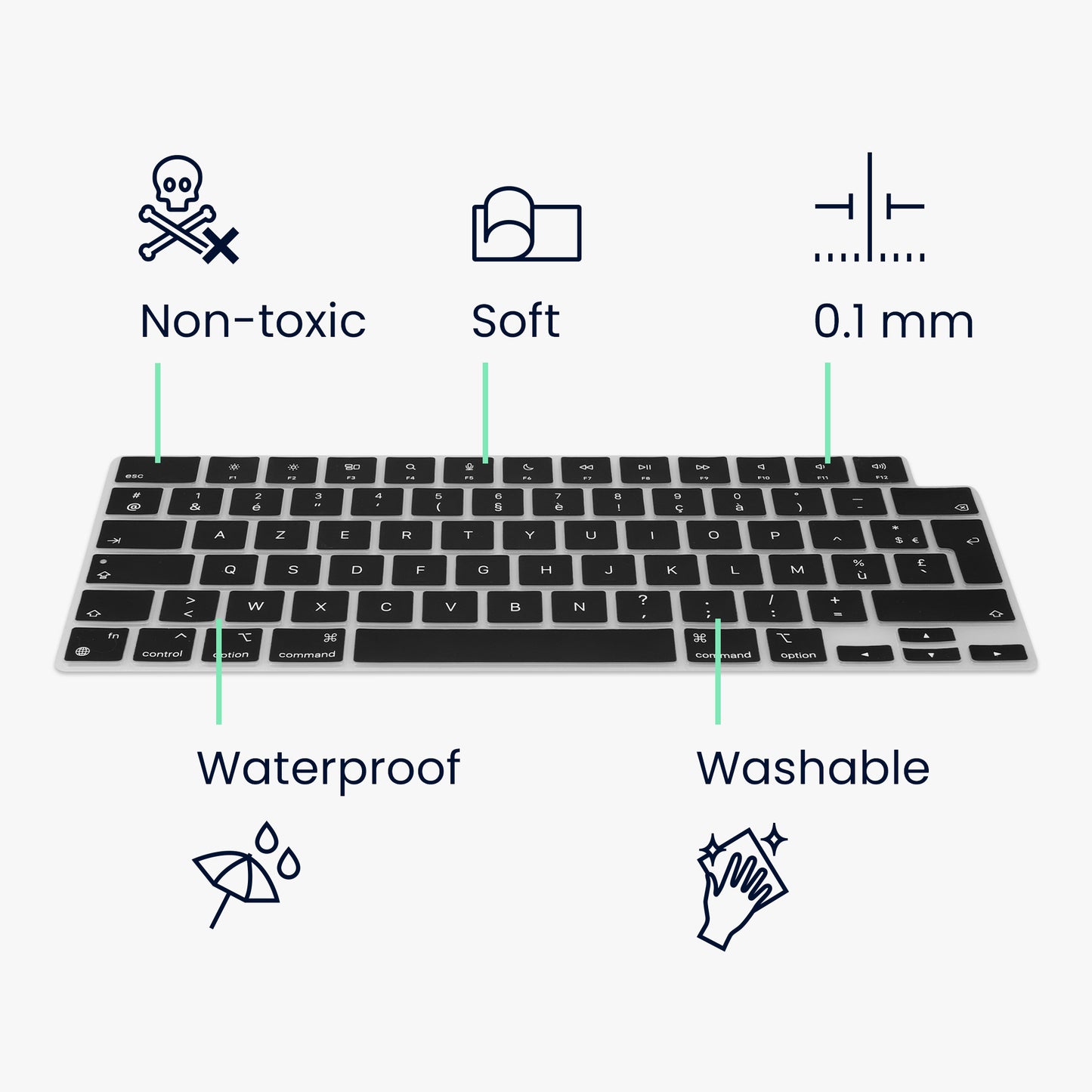 Silicone Keyboard Protector AZERTY (France, Belgium) compatible with Apple MacBook Pro 16" (2023) M2 A2780 / M3 A2991