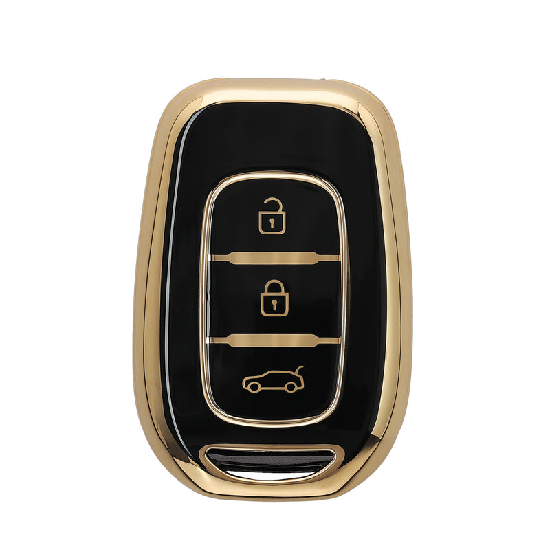 kwmobile Autoschlüssel Hülle kompatibel mit Renault 3-Tasten Dacia Sandero Stepway 2021 - Schlüsselhülle Silikon Cover - Schwarz Gold Schwarz  [dsg01]
