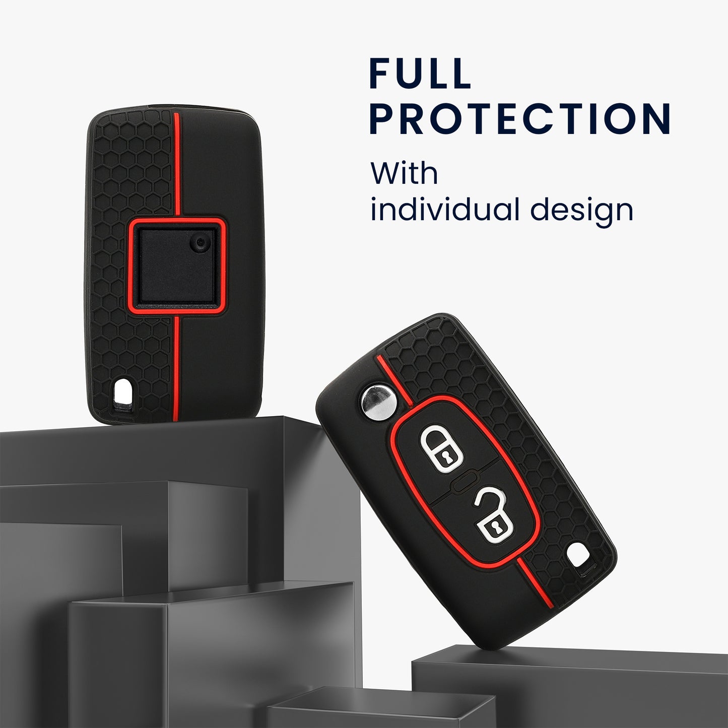 kwmobile Car Key Protection Cover compatible with Peugeot Citroen 2-Button Folding Car Key Case