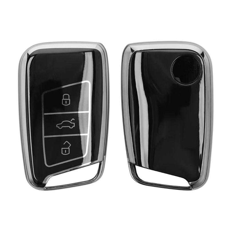kwmobile Autoschlüssel Hülle kompatibel mit VW 3-Tasten Autoschlüssel (nur Keyless Go) - Schlüsselhülle Silikon Cover - Schwarz Silber Schwarz  [dsg02]