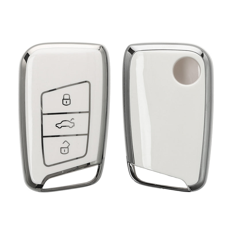 kwmobile Autoschlüssel Hülle kompatibel mit VW 3-Tasten Autoschlüssel (nur Keyless Go) - Schlüsselhülle Silikon Cover - Weiß Silber Weiß  [dsg03]