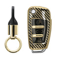 kwmobile Autoschlüssel Hülle kompatibel mit Audi 3-Tasten Klappschlüssel Hülle - Schlüsselhülle mit Key Ring Anhänger - Cover Gold Schwarz Gold  [dsg01]
