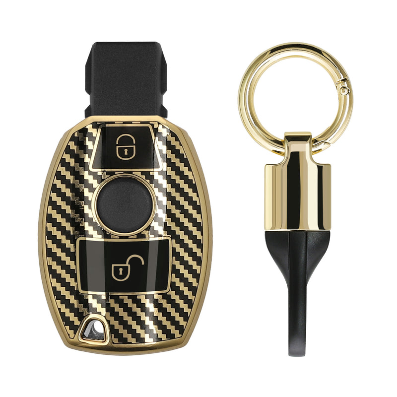 kwmobile Car Key Cover Compatible with Mercedes Benz 2-Button Car Key (Keyless Go Only) Case - Key Fob Cover with Key Ring Pendant - Cover Black