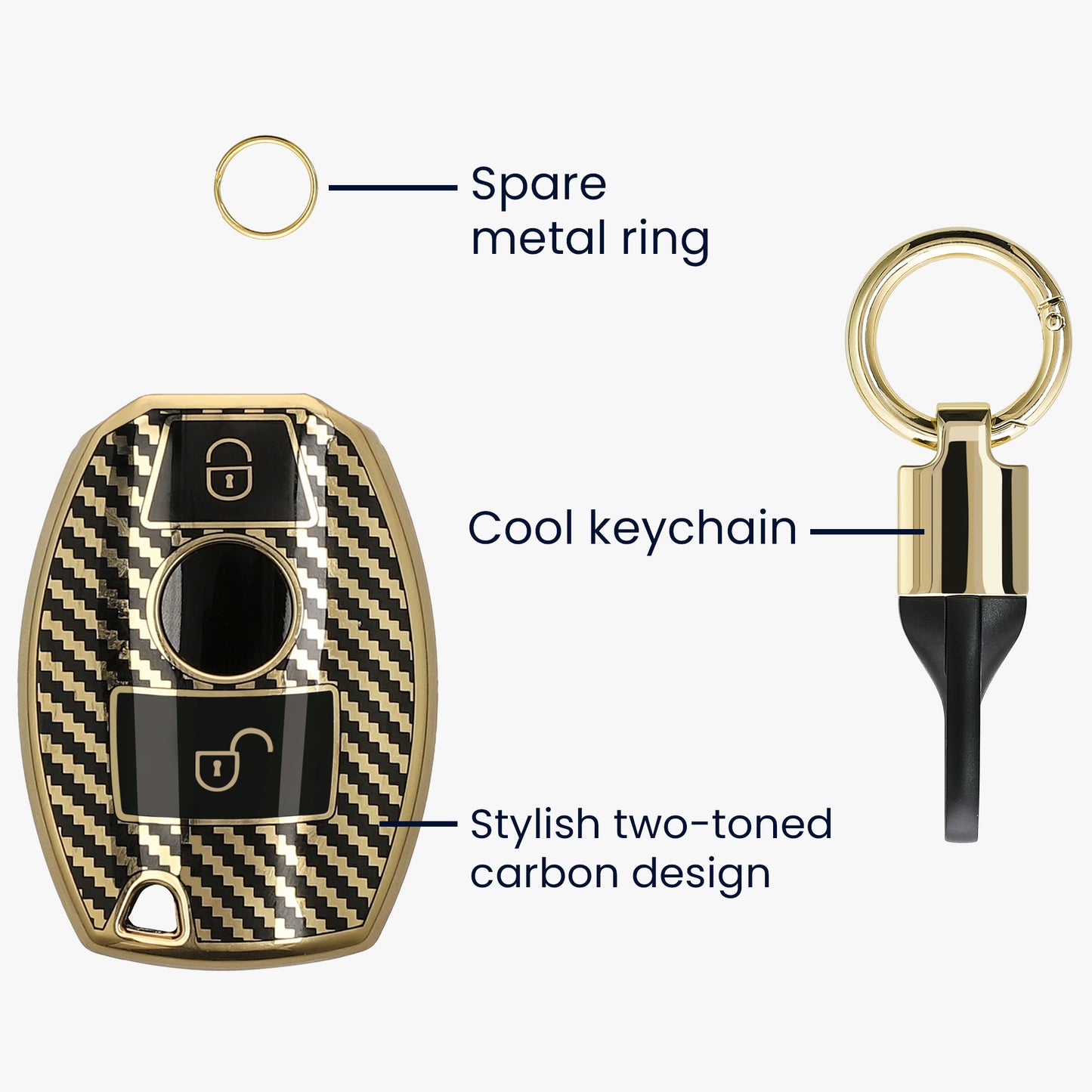 kwmobile Car Key Cover Compatible with Mercedes Benz 2-Button Car Key (Keyless Go Only) Case - Key Fob Cover with Key Ring Pendant - Cover Black