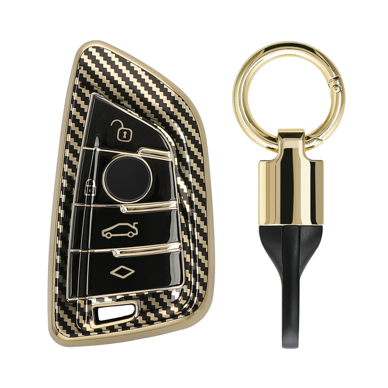 kwmobile Car Key Cover Compatible with BMW 3-Button Smart Key - Key Fob Cover with Key Ring Pendant - Black