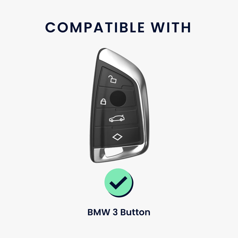 kwmobile Car Key Cover Compatible with BMW 3-Button Smart Key - Key Fob Cover with Key Ring Pendant - Black