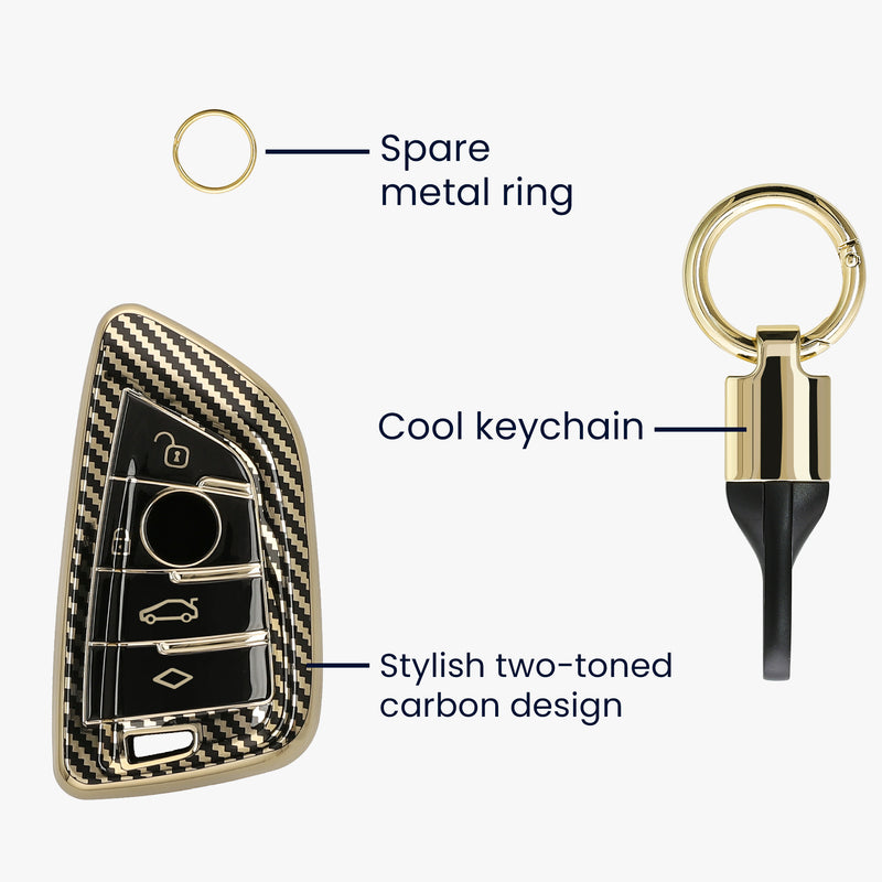 kwmobile Car Key Cover Compatible with BMW 3-Button Smart Key - Key Fob Cover with Key Ring Pendant - Black