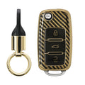 kwmobile Autoschlüssel Hülle kompatibel mit VW Skoda Seat 3-Tasten Autoschlüssel Hülle - Schlüsselhülle mit Key Ring Anhänger - Cover Gold Schwarz Gold  [dsg01]
