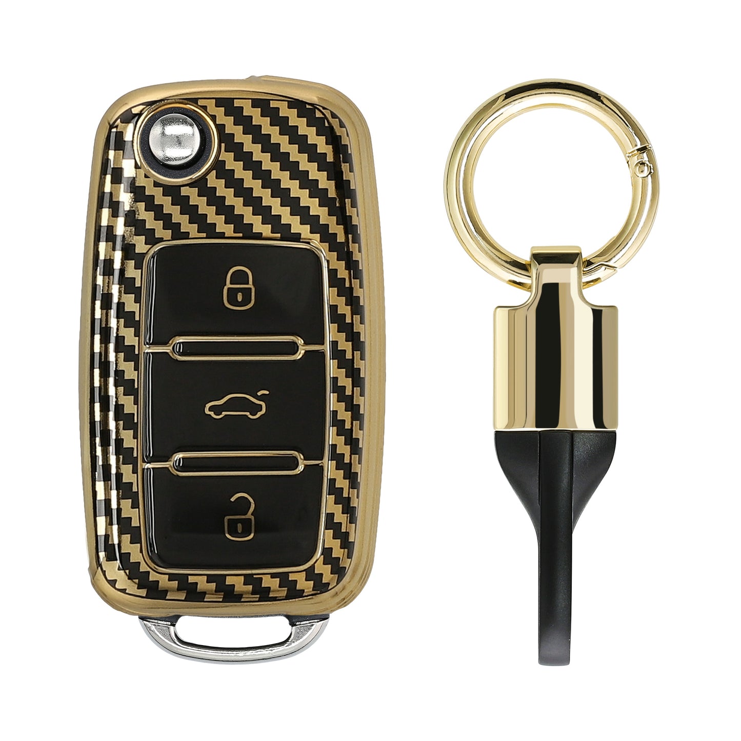 kwmobile Car Key Cover Compatible with VW Skoda Seat 3-Button Car Key - Key Cover with Key Ring Pendant - Case