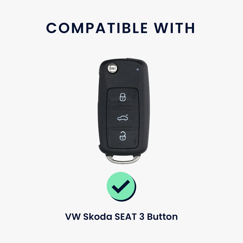 kwmobile Car Key Cover Compatible with VW Skoda Seat 3-Button Car Key - Key Cover with Key Ring Pendant - Case
