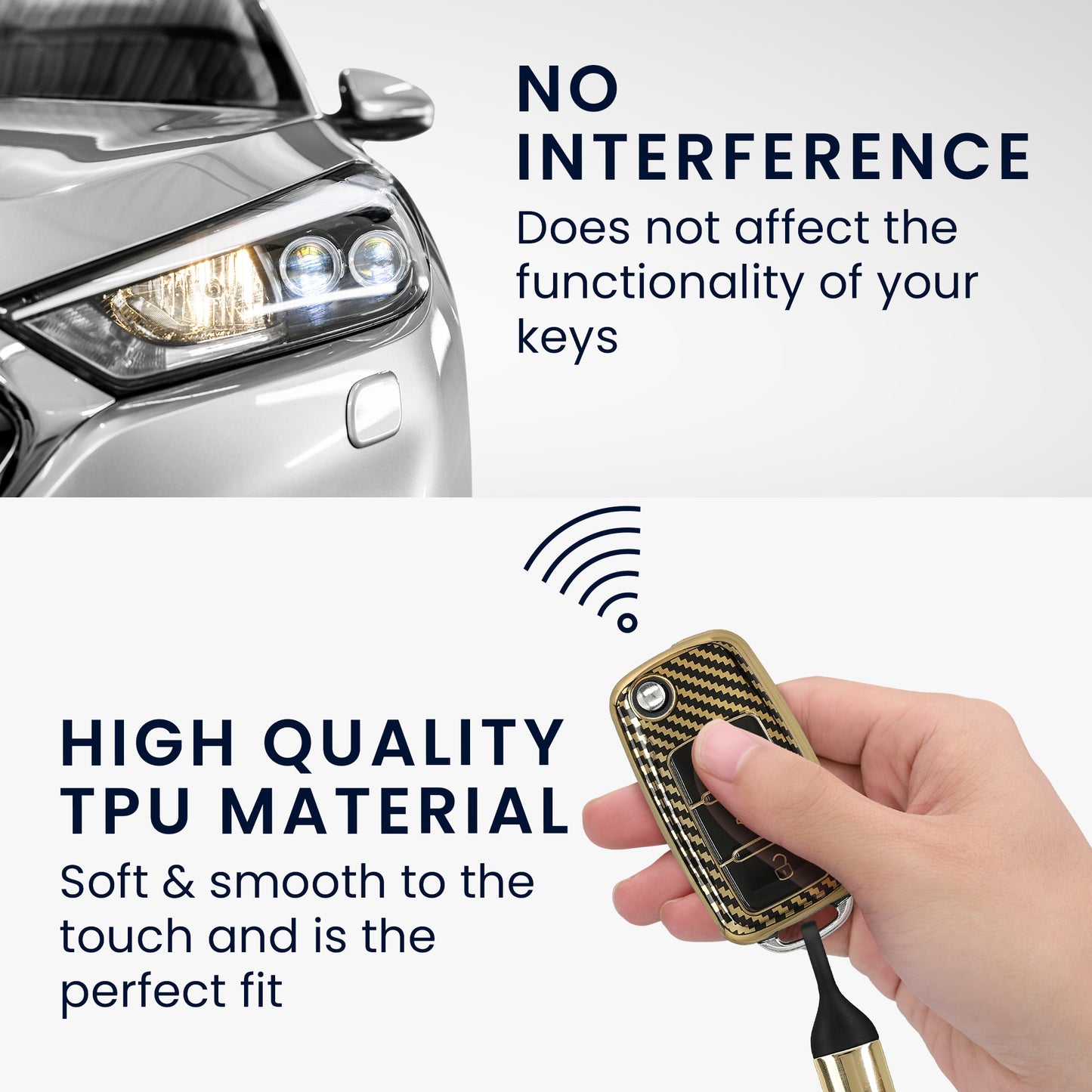 kwmobile Car Key Cover Compatible with VW Skoda Seat 3-Button Car Key - Key Cover with Key Ring Pendant - Case