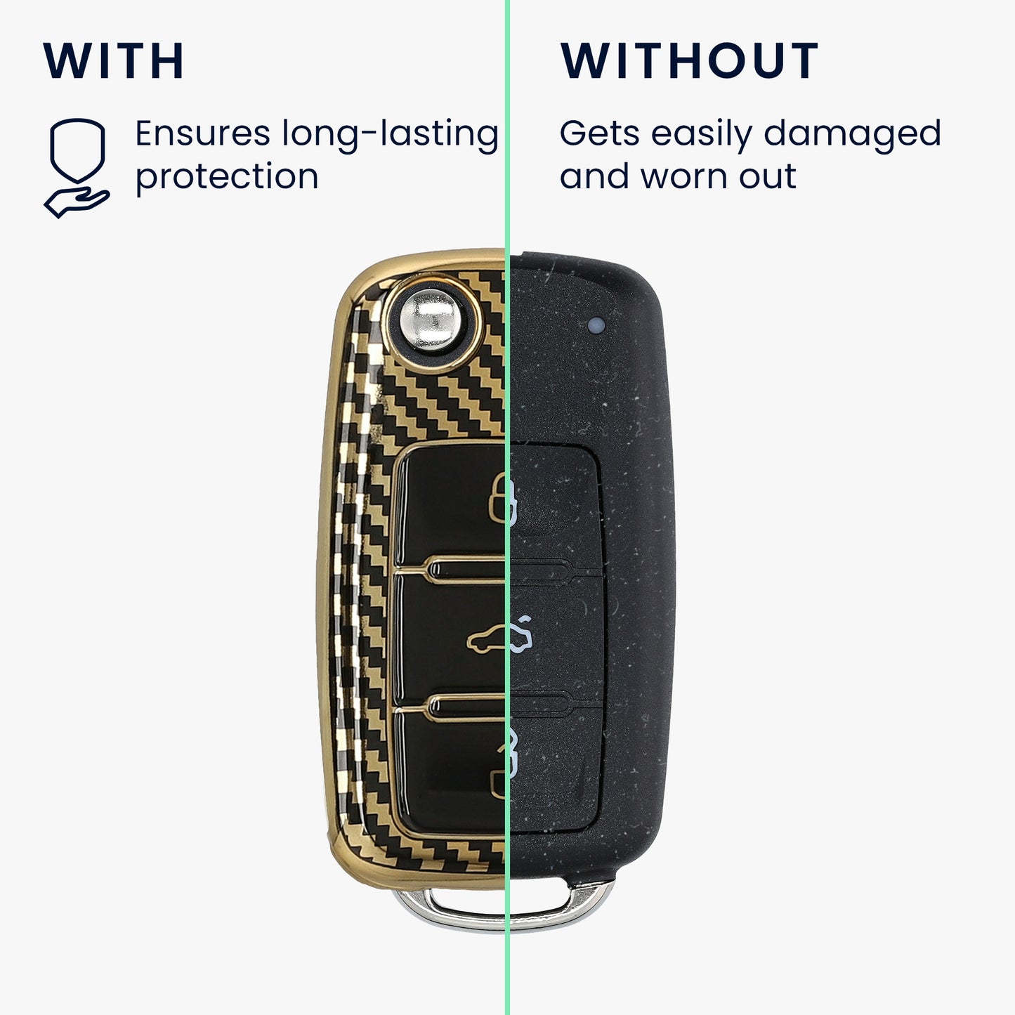 kwmobile Car Key Cover Compatible with VW Skoda Seat 3-Button Car Key - Key Cover with Key Ring Pendant - Case