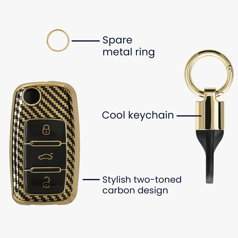 kwmobile Car Key Cover Compatible with VW Skoda Seat 3-Button Car Key - Key Cover with Key Ring Pendant - Case