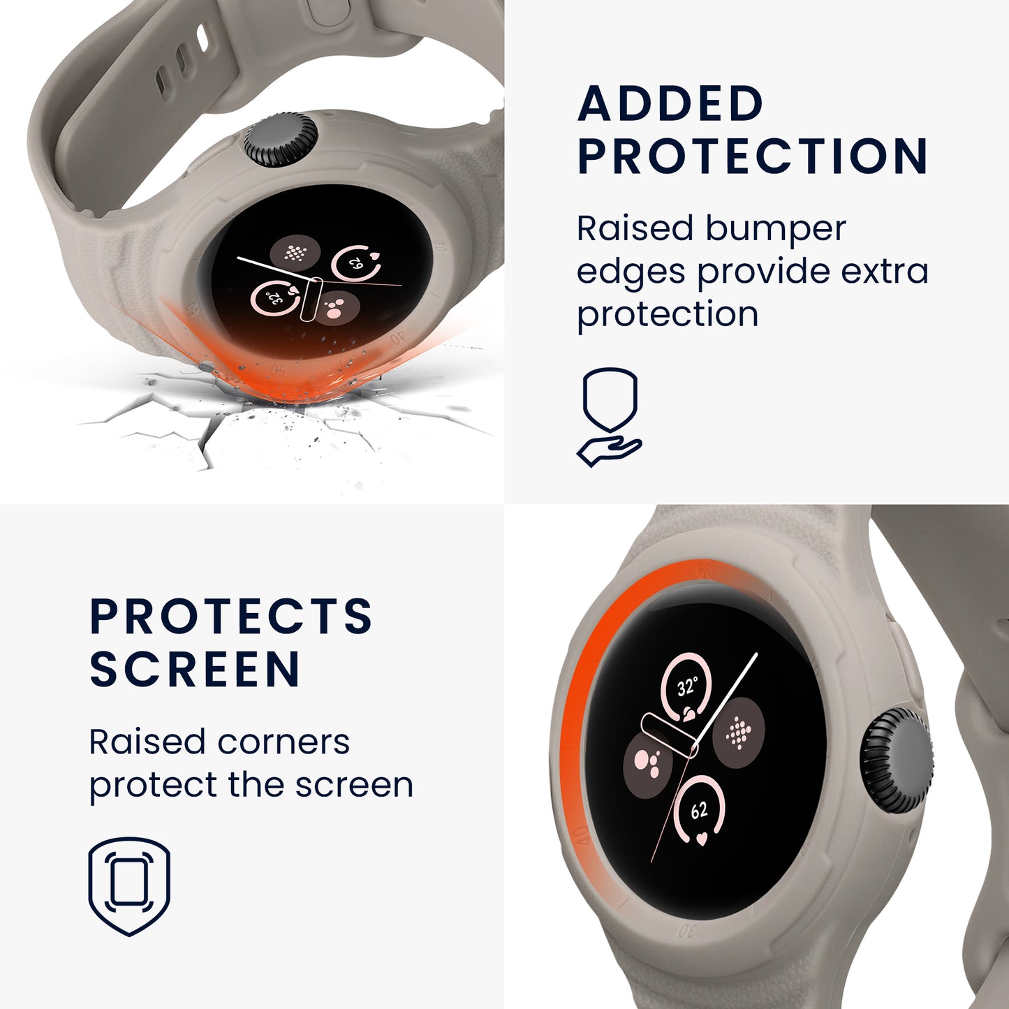 kwmobile Sport Bracelet compatible with Google Pixel Watch 2 / Pixel Watch 1 - Strap for Fitness Tracker - with Protective Bumper