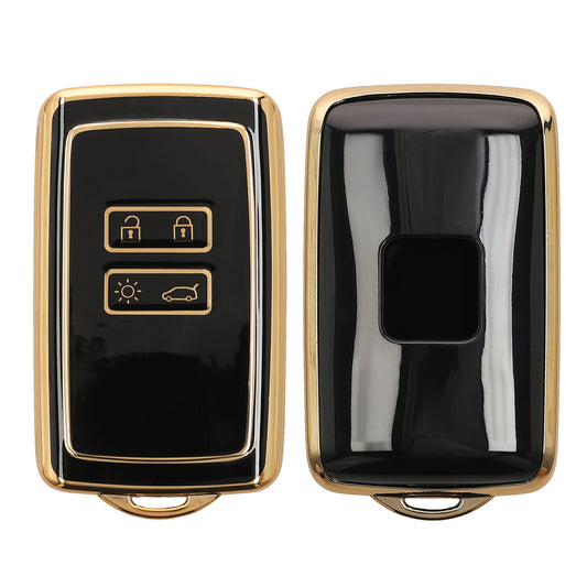 kwmobile Autoschlüssel Hülle kompatibel mit Renault 4-Tasten Smartkey Autoschlüssel (nur Keyless Go) - Schlüsselhülle Silikon Cover - Schwarz Gold Schwarz  [dsg01]