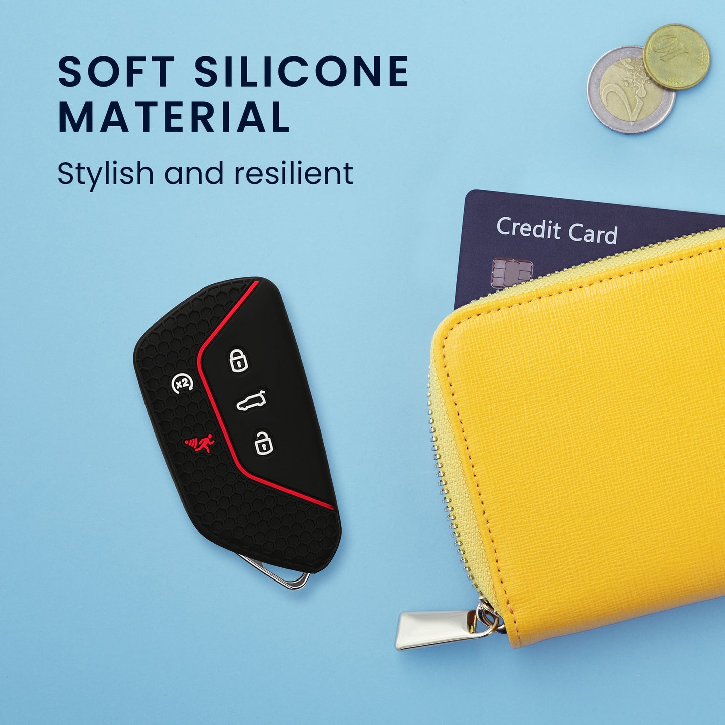 kwmobile Car Key Protection Case Compatible with VW Golf 8 5-Button Seat Leon MK4 Tarraco Atec Case - Silicone Key Cover