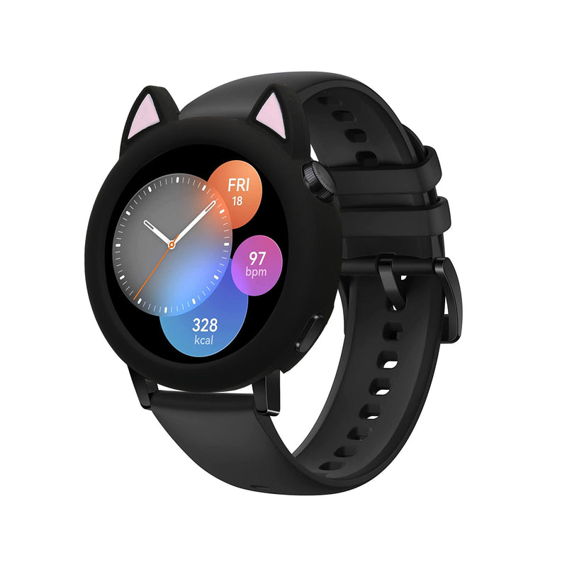 kwmobile Schutzhülle kompatibel mit Huawei Watch GT3 42mm Hülle - Silikon Bumper Rahmen mit Cat Ears - Case ohne Display Schutz - Schwarz Rosa Schwarz  [dsg01]